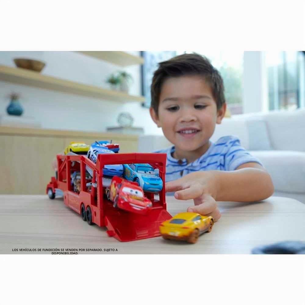 Cars Camión Mack transporte de coches Pista para coches de juguete plegable, regalo para niños y niñas +3 años (Mattel HDN03)