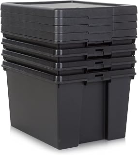 JMS we create smile 45L 45 Litre Black Heavy Duty Recycled Plastic Storage Box Stackable and Nesttable Storage Containers With Lid (45 Litre)