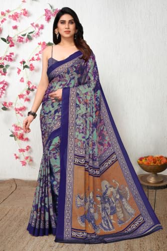 Image of MIRCHI FASHION Women Saree Ethnic Motif Print Chiffon | Breathable Lightweight Plain Weave Sari for Office and Daily Use (Available in 20 Designs)