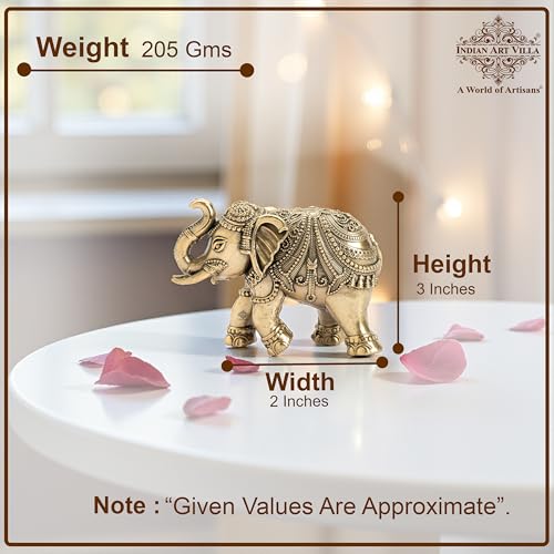 Image of INDIAN ART VILLA Brass Elephant Figurine, 3 Inch Handcrafted Decorative Showpiece, Auspicious Idol for Home, Office, Pooja Room, Vastu, Feng Shui, Gifting & Good Luck Charm