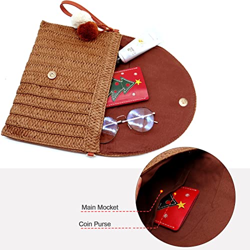 Image of Women Straw Crossbody Handbag, 10.63 x 7.87in, Detachable Strap