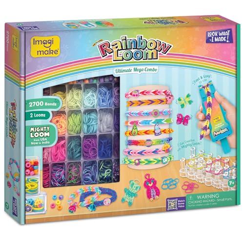Image of Imagimake Rainbow Loom Combo Kit | 2700+ Bands, Beads, Charms with Auto Loom Tool | DIY Art & Craft kit | Creative Gift for Girls Age 7+