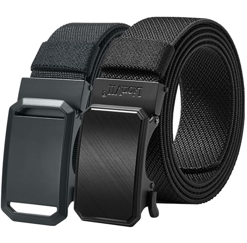 LionVII Mens Ratchet Elastic Belts, 2 Styles of Belt Buckles Bundle