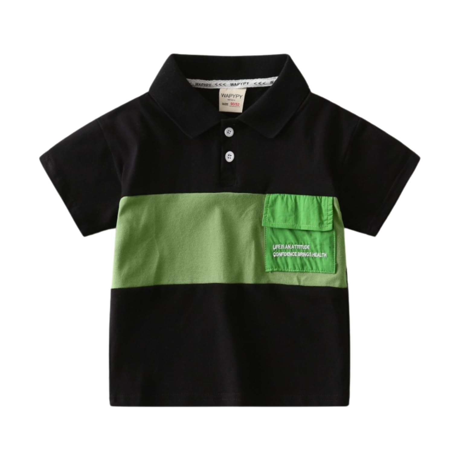 Newborn Baby Boys Short Sleeve Polo Shirt Summer Button Up Lapel Color Block Tops for Toddlers (Black,90/18-24 M,Unisex,Big Kid,US,Age,18 Months,24 Months)