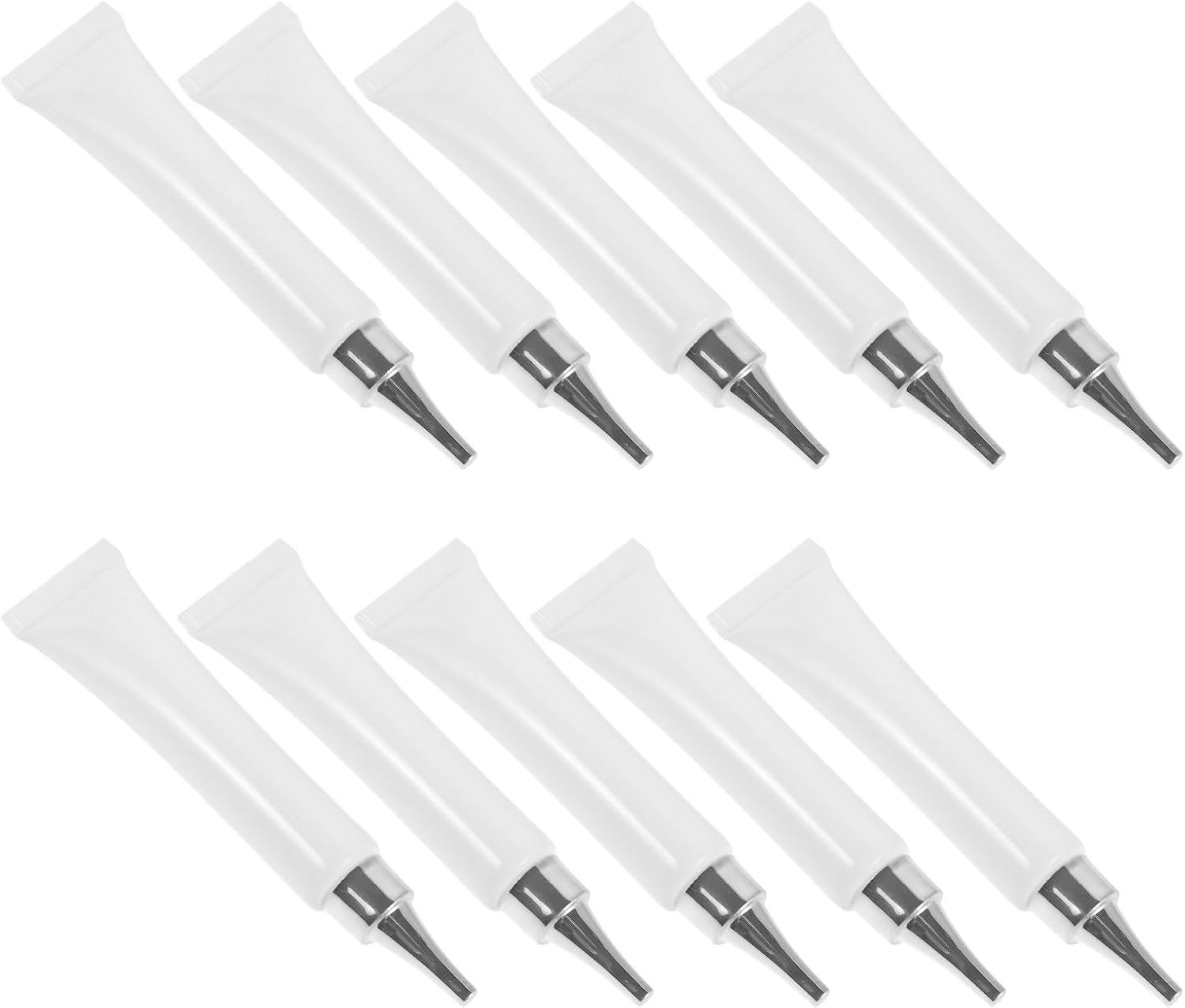 10pcs Refillable Eye Cream Squeeze Tube Bottles 0.7oz Plastic Cosmetic Containers with Pointed Squeeze Tube and Lid for Travel and Home Use, Compact Storage, White Body with Silver