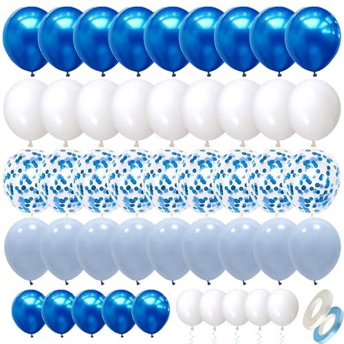 70 Piezas Globos Azules Blanco, Metálica Globos Confeti Azul Globos de Látex para Niño Niña Bautizo Baby Shower Comunion Graduacion Cumpleaños Boda Fiesta Decoracion (Azul)