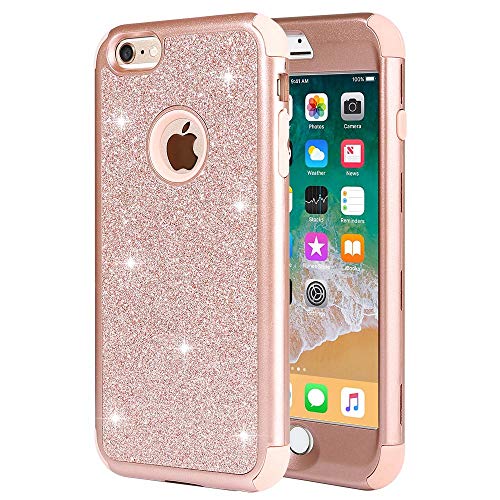 iPhone 6 Plus Case, iPhone 6s Plus Case, Anuck 3 in 1 Hybrid Shockproof Glitter Protective Case [Bling Sparkles] Heavy Duty Armor Defender Case Cover for Apple iPhone 6/6s Plus (5.5 inch) - Rose Gold