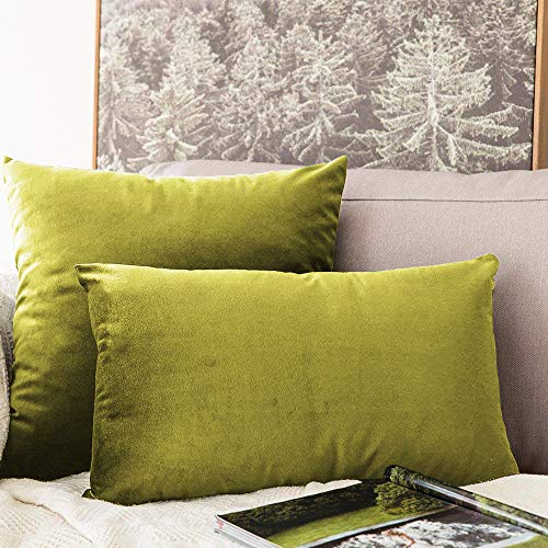 Image of Khooti Velvet Cushion Cover Pack of 1-18 inch x 28 inch / 46 x 71 cm - Olive - Soft Pillow Covers Cushion Case for Sofa Bedroom Livingroom Chair Car, Cushion Cover
