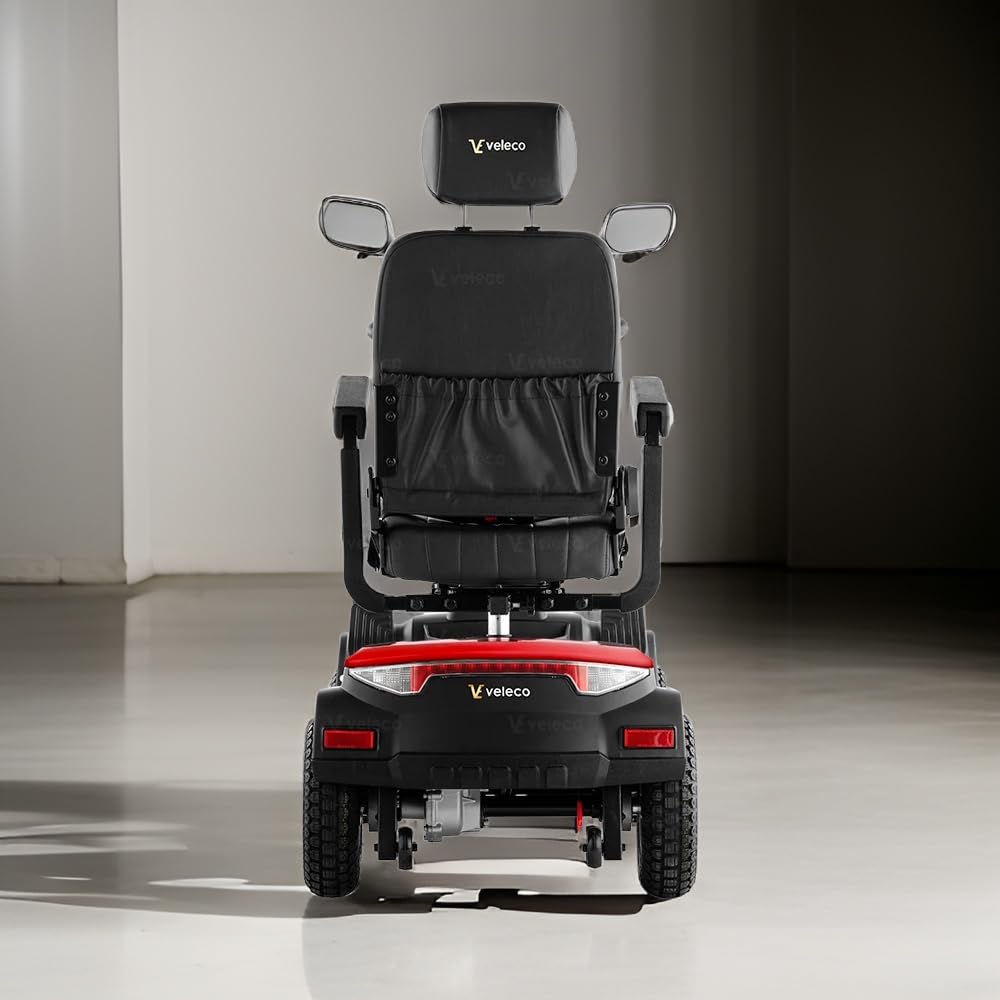 Veleco Jumpy Comfort dispositivo de movilidad reducida de 4 ruedas para personas mayores, suspensión completa, iluminación LED, seguro y resistente (rojo)