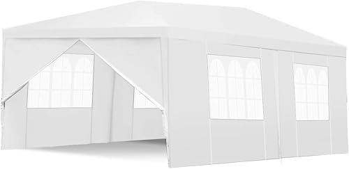 Tangkula Tienda de campaña con toldo de 10 x 10 pies, tienda de campaña para fiestas, bodas, barbacoas, refugio de gazebo resistente, con 4 paredes