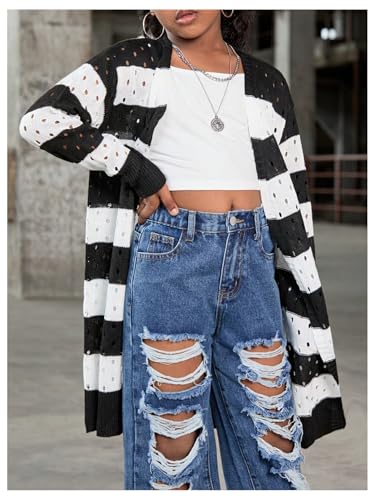 Floerns Girl's Striped Long Sleeve Cardigan Knitwear Kids Open Front Lightweight Sweater4