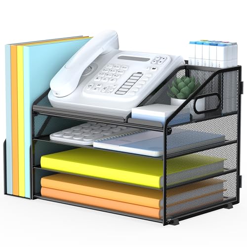 DocNest 4 Tier Paper Letter Tray File Organizer, Mesh Desk File with Handle, Workspace Desk...
