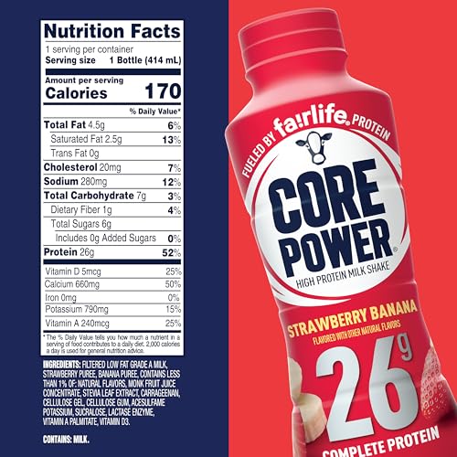 image for Core Power Protein Shake, Strawberry Banana, 26g Bottle, 14oz, 12 Pack