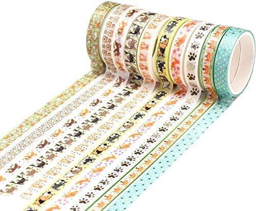 YUBX Skinny Gold Washi Tape Set Foil Decorative Tape for DIY Crafts, Bullet Journals, Planners, Scrapbooking, Wrapping (Black Theme)