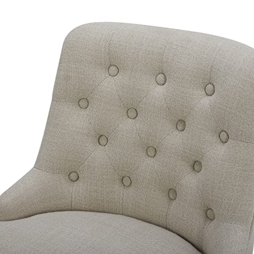 Image of Watson & Whitely Counter Height Bar Stools Swivel Barstools, Fabric Linen | Upholstered Modern Barstool with Back, Solid Wood Legs, 26 inch H Seat