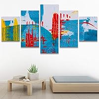 SIGNWIN 5 Panel Canvas Wall Art Modern Art Abstract Brushstroke Closeup Expressionism Expressive Modern Multicolor Oil Painting for Home Decorations Ready to Hang - 60