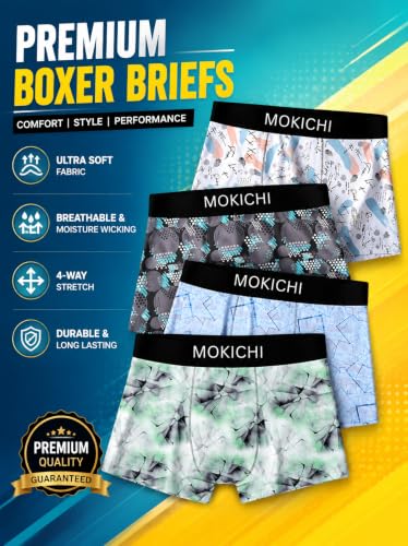 Image of Men's Printed Trunks | Boxer Brief Underwear with Broad Elastic Waistband and Contoured Pouch | Multicolour, Pack of 4