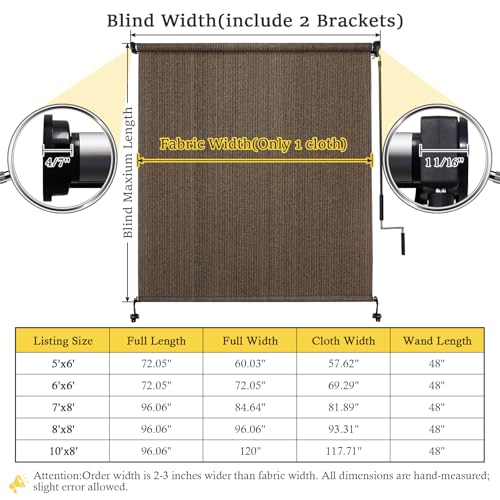 Image of 10' W x 8' H Cordless Outdoor Roller Shades, Mocha | 90% UV Block, Patio Roll Up Outdoor Blinds, 2 Poles & 1 Fabric, Exterior Sun Shade Cloth For Porch, Gazebo, Balcony, Pergola