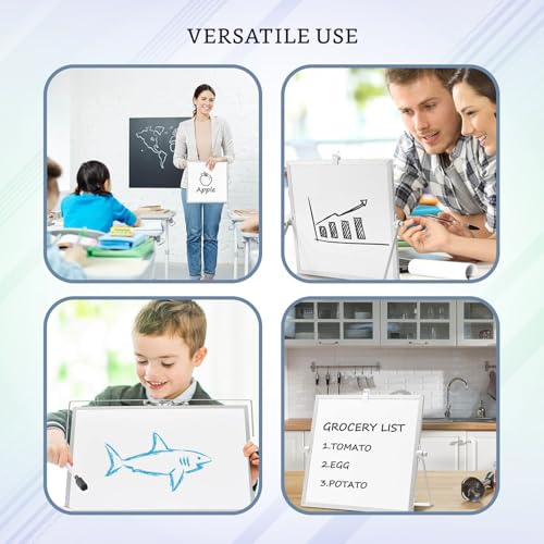 Image of Amazon Brand - Solimo Dry Erase Double-Sided White Board with 360 Rotating Adjustable Stand | Aluminium Frame | Accessories Included | Portable (30 x 40 cm)