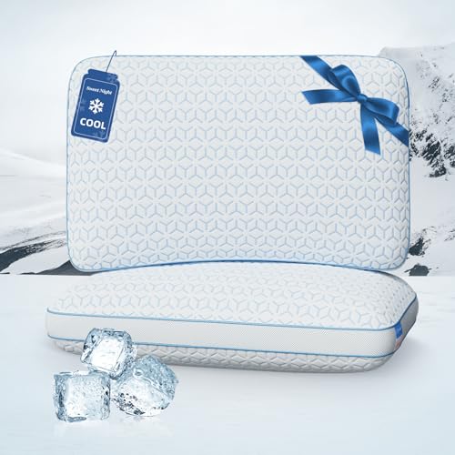 Sweetnight Cooling Pillows Queen Size Set of 2, Shredded Memory Foam Pillows 2 Pack for Hot Sleepers, Cold Bed Pillows for Sleeping, Washable with Removable Cover, Cool Night