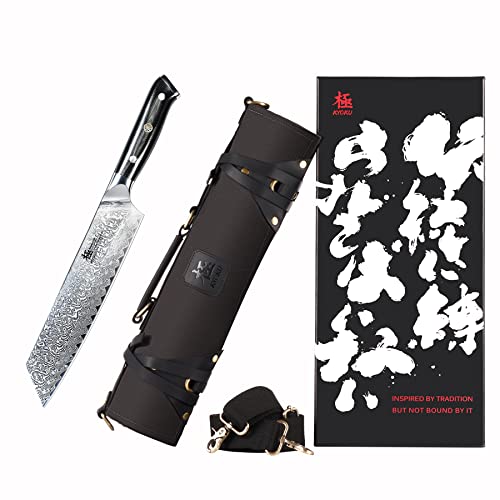 Kyoku Shogun Series Kiritsuke Knife + Professional Black Chef Knife Roll Bag #TOP22