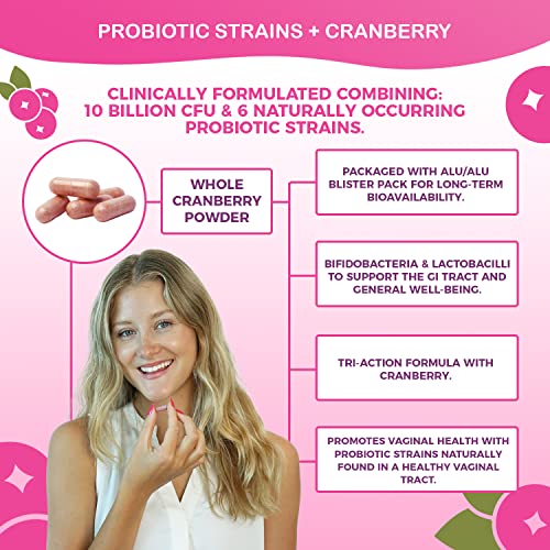 Image of Nutricelebrity NutriFlora-Pro Probiotics for Women - Support Vaginal, Urinary Health (UTI), Digestive System, Period Pain, Yeast, and BV Relief, Cranberry Pills, 10 Billion CFU 6 Strains (60 Caps)