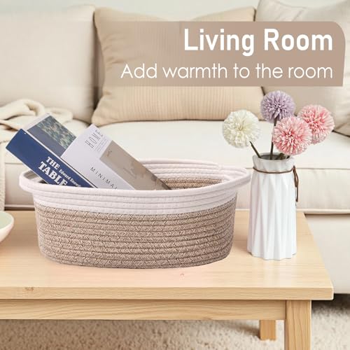 Image of JMvicyroam Small Woven Basket, Empty Gift Basket, White&Oatmeal /1 Pack | Small Gift Basket, Cotton Rope, 12 x 8 x 72 in, Handles, Includes Ribbon and Bag, Birthday Gift Basket