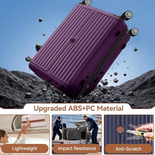 Image of Hoteel 20Inch Luggage 3-piece Set, 360 Universal Suitcases with Wheels Hard Shell Suitcase with TSA Lock, Including Waterproof Luggage Bag, Travel Maletas for Men and Women,Purple