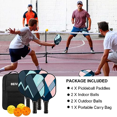 Image of Pickleball Paddles Set of 4, Fiberglass Rackets USAPA Approved