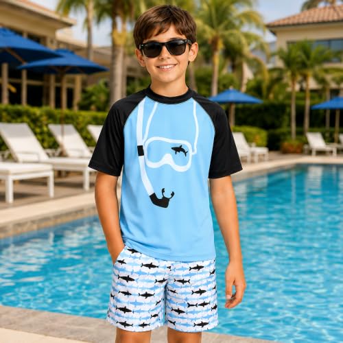 Image of iXtreme Boys Swim Set - 2 Piece Rash Guard Short Sleeve Swim Shirt and Boys Swim Trunks for Infants Toddlers & Big Boys