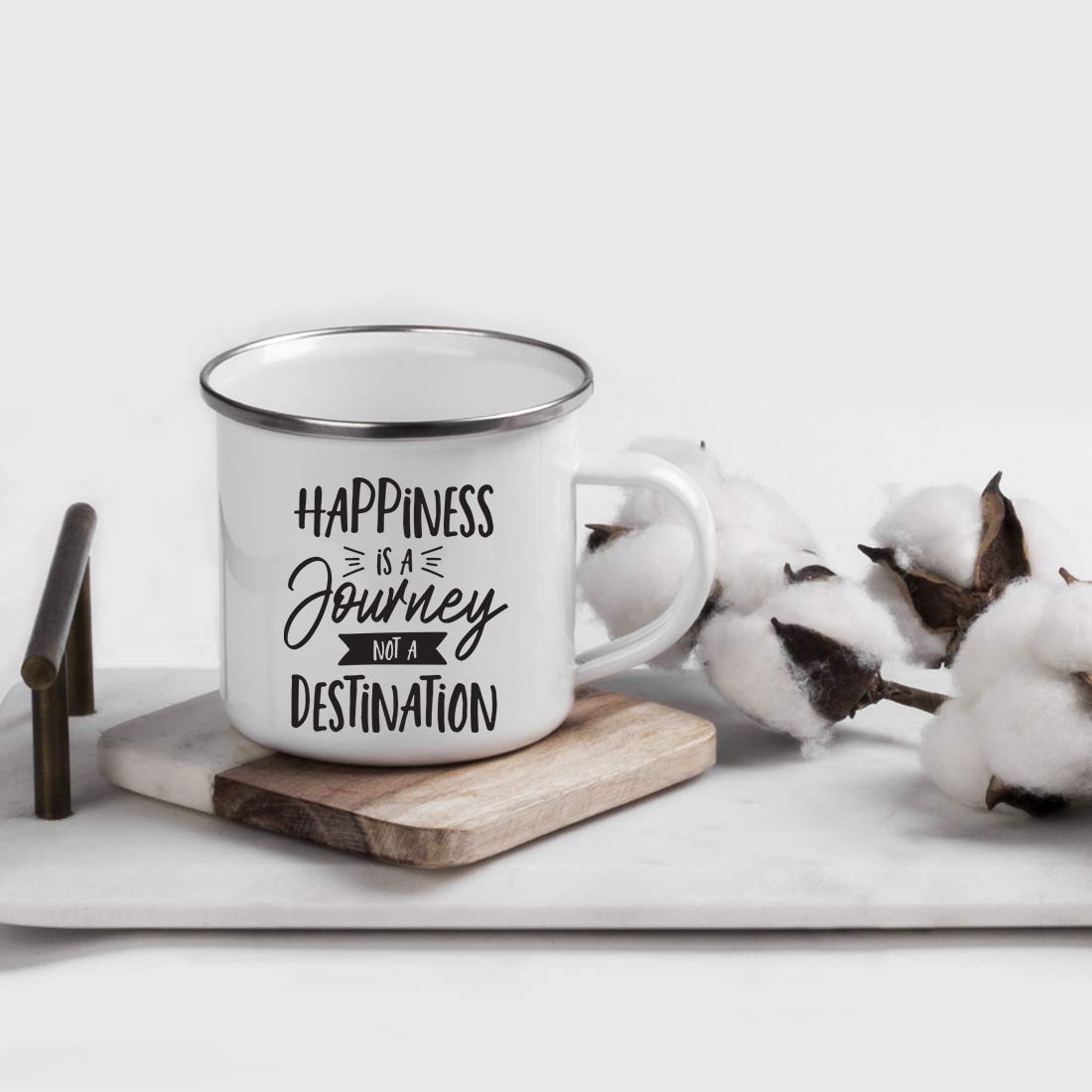 Andaz Press 11oz. Stainless Steel Campfire Coffee Mug Gift, Happiness is a Journey Not a Destination, 1-Pack, Birthday Christmas Metal Enamel Unbreakable Camping Camp Cup