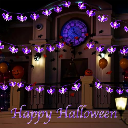 XVZ Halloween-Fledermaus-Lichterkette 3m 20 LED mit Timer Lila - Batteriebetrieben – Ansicht 3