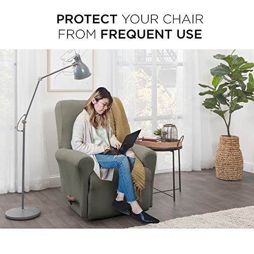 Maytex 4300319 Maytex Pixel Ultra Soft Stretch 4 Piece Recliner Arm Chair Furniture Cover Slipcover With Side Pocket, Dusty Olive Green #TOP1