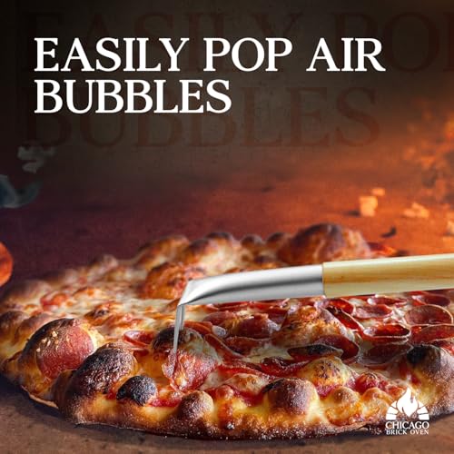Image of Pizza Bubble Popper Spinner Turning Fork Aluminum 17.5 inch with Wooden Handle and Leather Strap (2-Pack), Pizza Turner Peel - Outdoor Pizza Oven Accessories