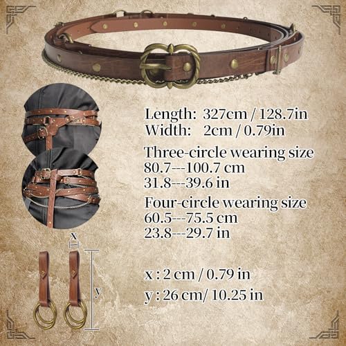 3PCs Medieval Fantasy Belt Skirt Hikes Set, Renaissance Adjustable Faux Chain Belt with Skirt Clips for Cosplay Faire2