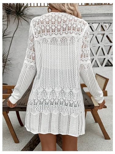 Women's Crochet Cardigan Open Front Sweater Hollow Out Long Sleeve Knit Outerwear2