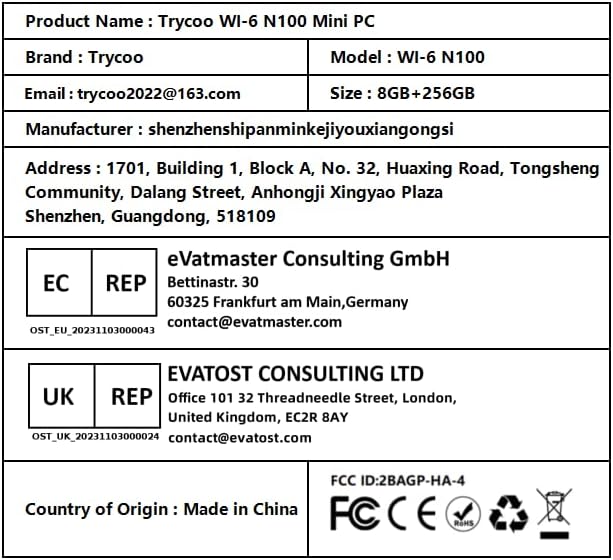 Trycoo Mini PC 12th N100, 8GB DDR4 256GB SSD, WI6 Intel Alder Lake N100 Desktop Mini Computer with Type-C, Dual HD, RJ45 LAN Ethernet, 4K Triple Display, WiFi5, BT4.2
