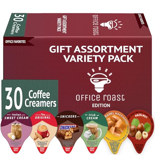 Office Roast Variety Pack Creamers Liquid Creamer Singles | Gift Assortment Box | Coffee Cream | Snickers, Italian Sweet, Original, Hazelnut, Irish & Caramel Macchiato – No Refrigeration – Box Of 30