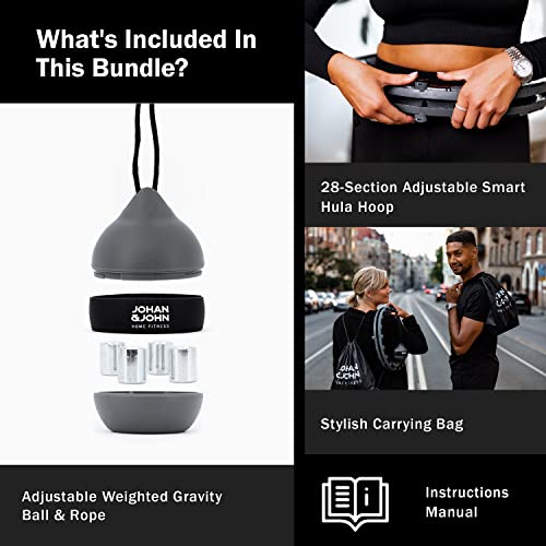 Johan & John Smart Weighted Hula Hoop, Infinity Hoop For Adults Weight Loss, Kids, Plus Size - Fitness & Exercise Ring With 28 Detachable Knots - Scandinavian Design, Carrying Bag Included, Black #TOP4