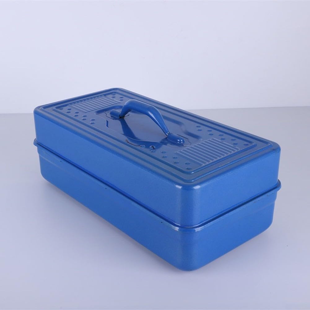 Caja de herramientas de metal, caja de herramientas pesada con mango de rodillo y cierres de metal, caja de herramientas portátil para un montaje seguro de herramientas (45 x 24 x 15 cm)
