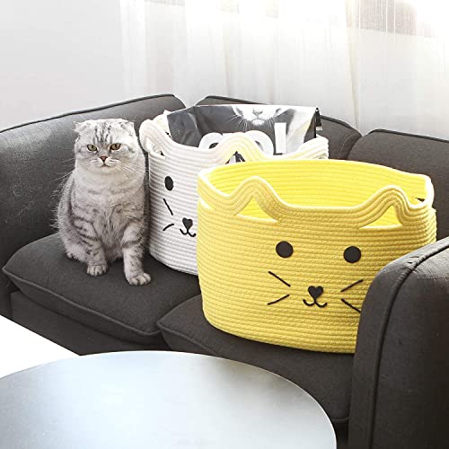 Image of ALBY Woven,Tall Wicker Laundry Basket for Blankets,Clothes,Pillows,Toys,Shoes Large Cotton Laundry Hamper for Bedroom Living Room Bathroom Nursery (15d'' x 12h'' inch, yellow cat)
