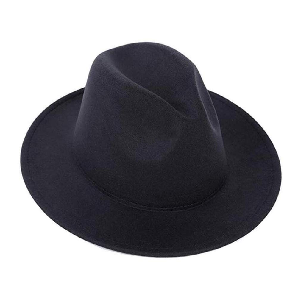 Bamboopack Women's Black Classic Wool Blend Fedora Hat Flat Brim Panama Hat Jazz Hat Cap Church Derby Cap