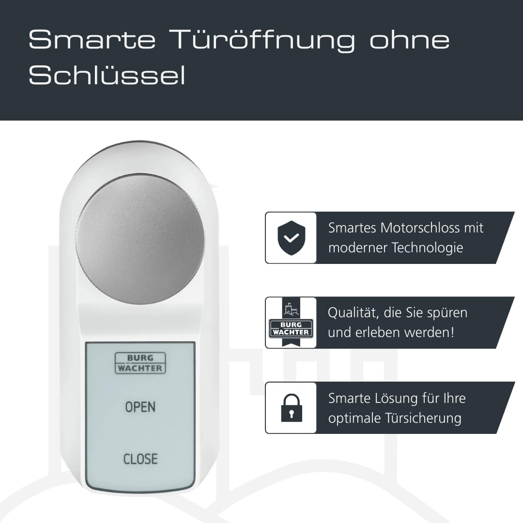 BURG-WÄCHTER Elektronisches Motorschloss für Haustüren, Türschloss, Öffnen und Schließen per Tastendruck, Bedienung über App, secuENTRY active 7700, Weiß/Anthrazit
