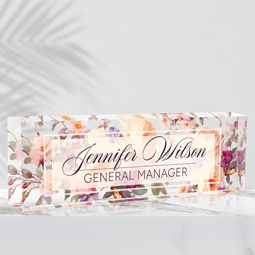 Desk Name Plate Personalized Name Plate for Desk, Office Desk Decor, 3D Style Personalized Plaque Name Plates for Desks Custom Appreciation Gifts for Boss Lady Employee Coworkers (Rosebud)