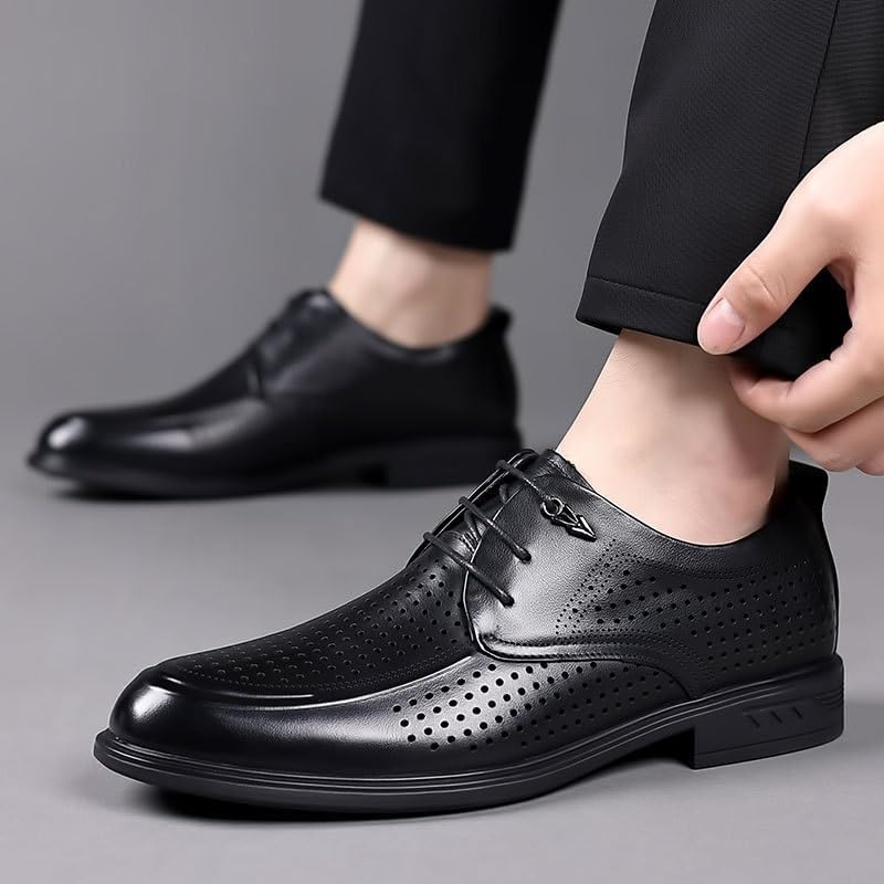 Men's Leather Oxford Dress Shoes, Classic Lace-Up Business Casual Formal Shoes for Men Breathable Pointed Toe Derby Style Comfortable Work Wedding Office3