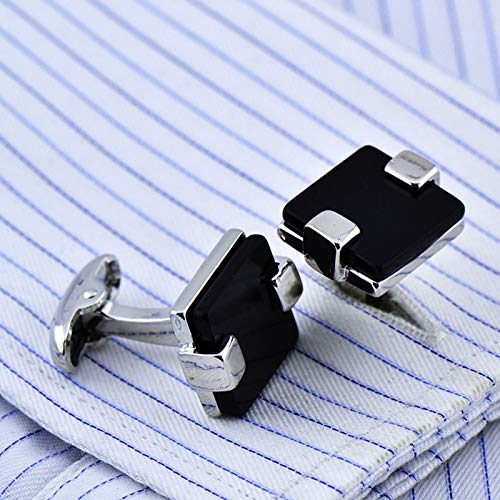 Mancuernillas vintage cuadradas de plata y ágata negra miniatura 2