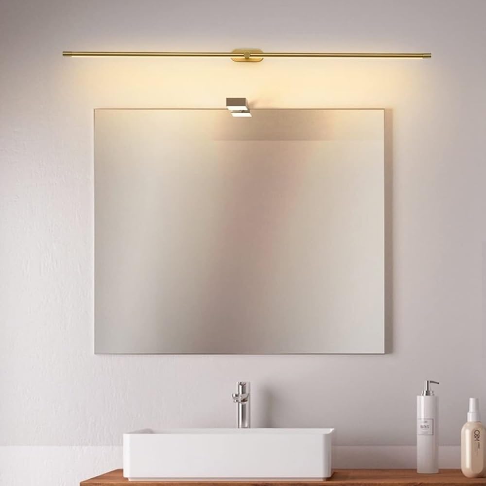 Lampada Specchio LED Lineare Moderna, Applique Bagno Minimalista Luce per Specchio Lunga per Trucco Lavabo Bagno(Gold(3000K),98cm/38.58in)