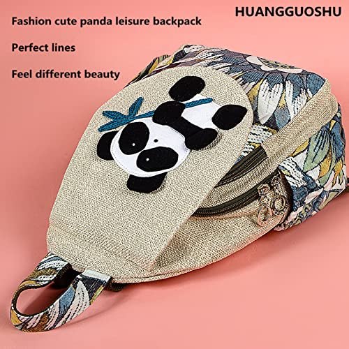 Image of Small Canvas Backpack, Retro Boho Washed Hippie for Women Daily Commute (Panda Decorations)