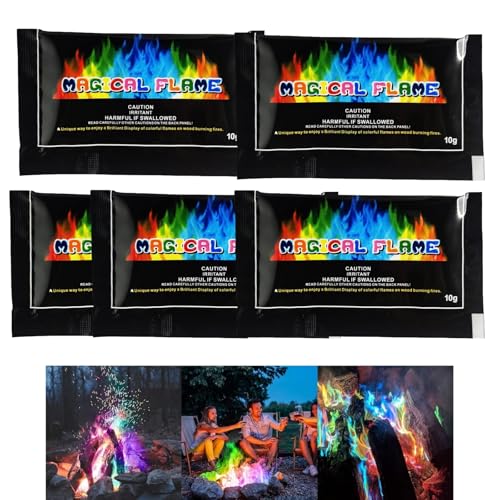 5PCS Colour Changing Fire Powder Fireworks Fire Colour Changing Powder F-Ire Pit Accessories Campfire Color Chang-Ing Po-Wder Long-Lasting Burning Colourful Flame For Outdoor Events Bonfires