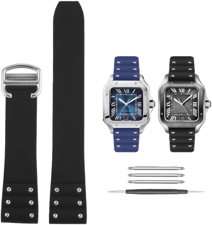 21mm Black Blue Waterproof Soft Silicone Watch Strap For Santos De Cartier Series WSSA0039/37 WSSA0018/13/09 Rubber Watchband